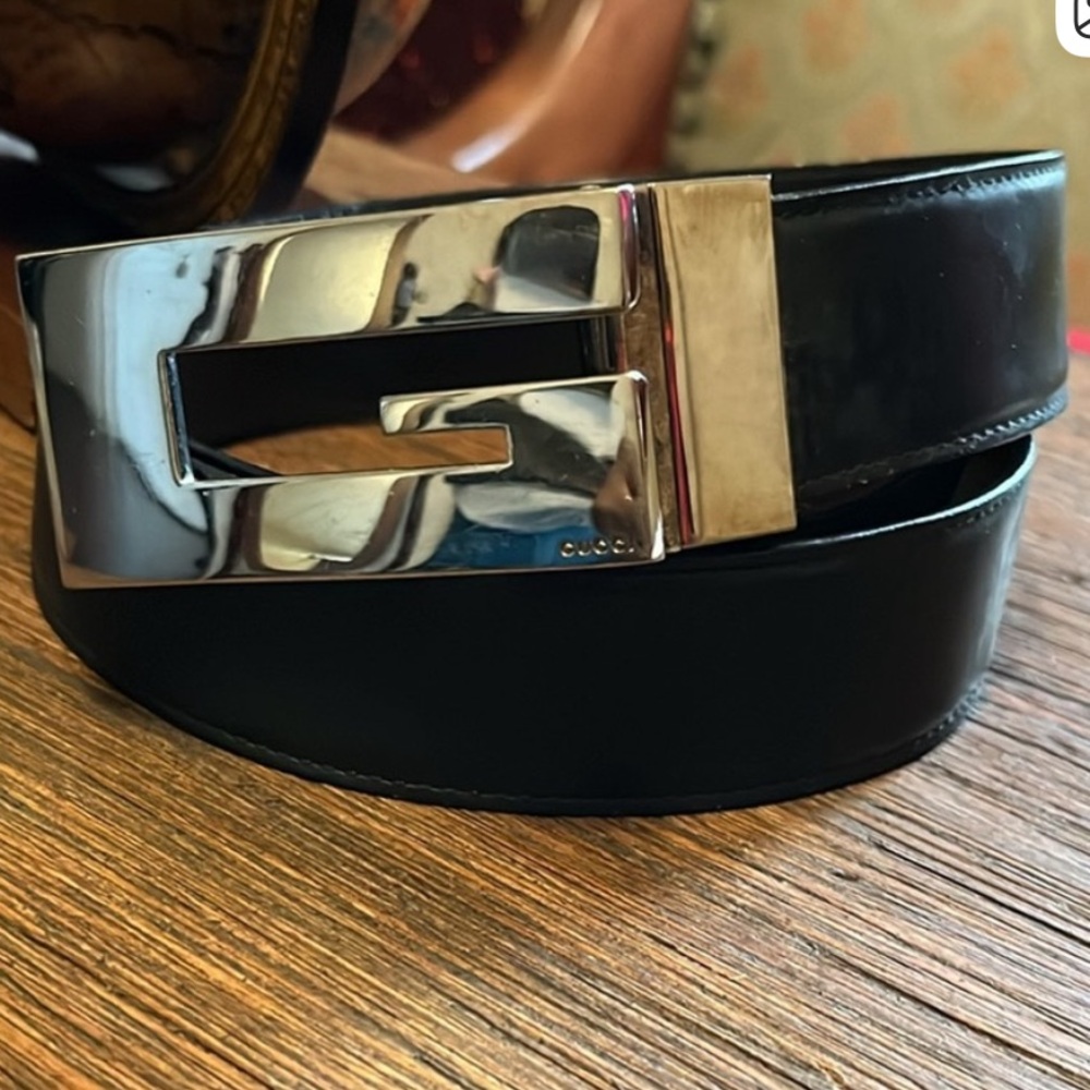 Gucci  Black Belt Rare Vintage with Shiny Silver Buckle - Picture 12 of 12